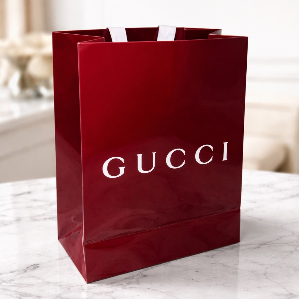 Gucci Burgundy Shopping Bag with White Logo